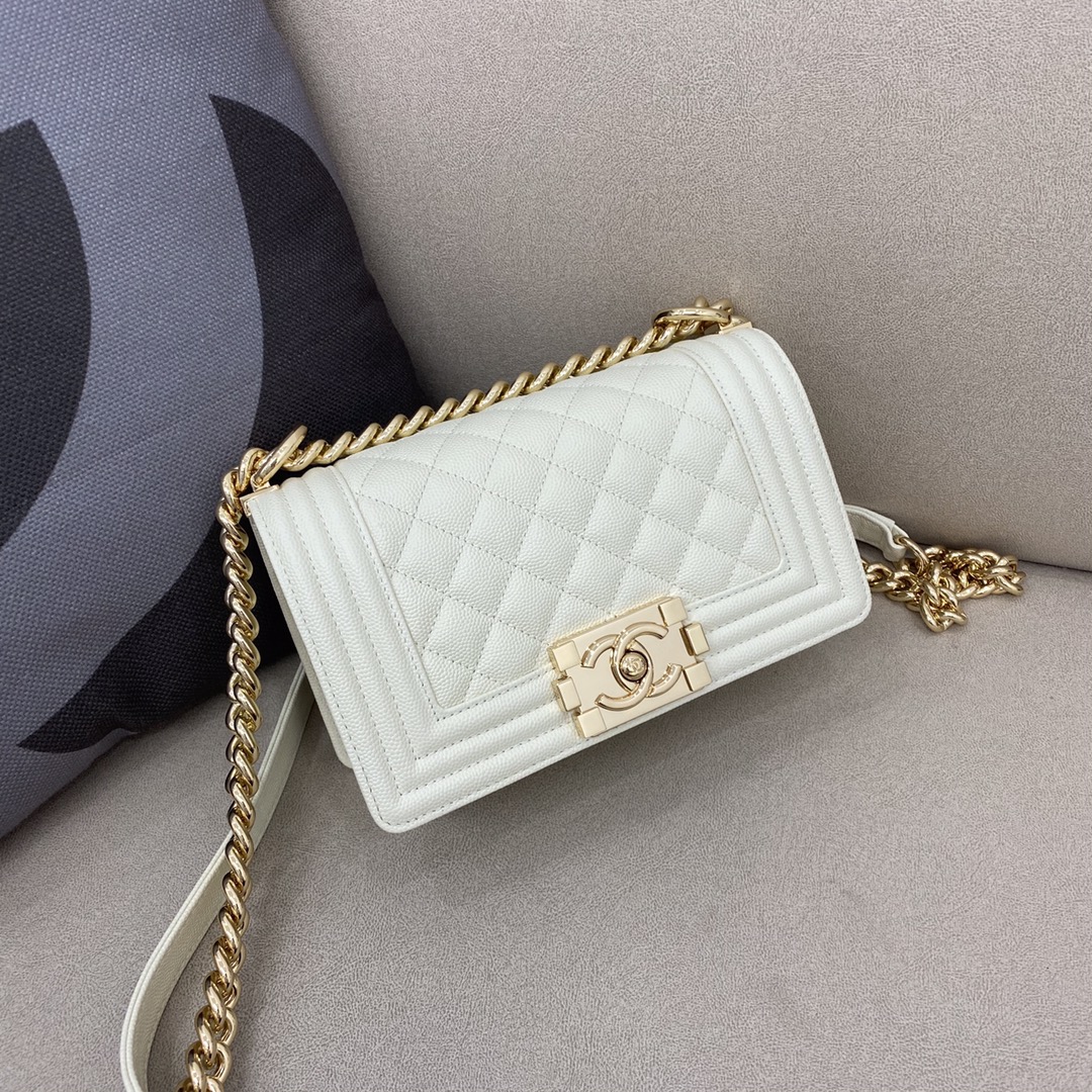 Caviar Small Boy Handbag Flap Bag A67085 White/Gold